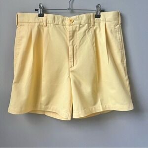 Lands' End Men's Chino Shorts Size 35 Buttercream Yellow Pleated Front NWOT Prep